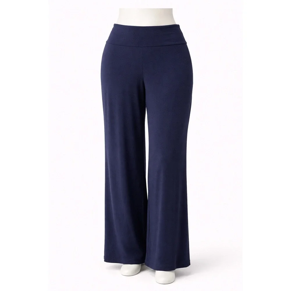 George‎ Simonton Womens Navy Blue Palazzo Pants Fold Over Waist 3X Regular